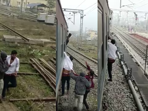 ट्रेन की खिड़की में लटका चोर